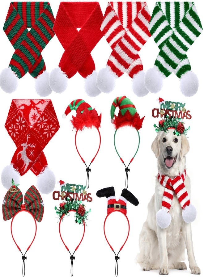 SilTriangle 10 Pcs Christmas Dog Outfit, Christmas Pet Headband and Scarf Adjustable Xmas Hair Hoop Pet Costume Accessories for Dog Puppy Cat - Image 1